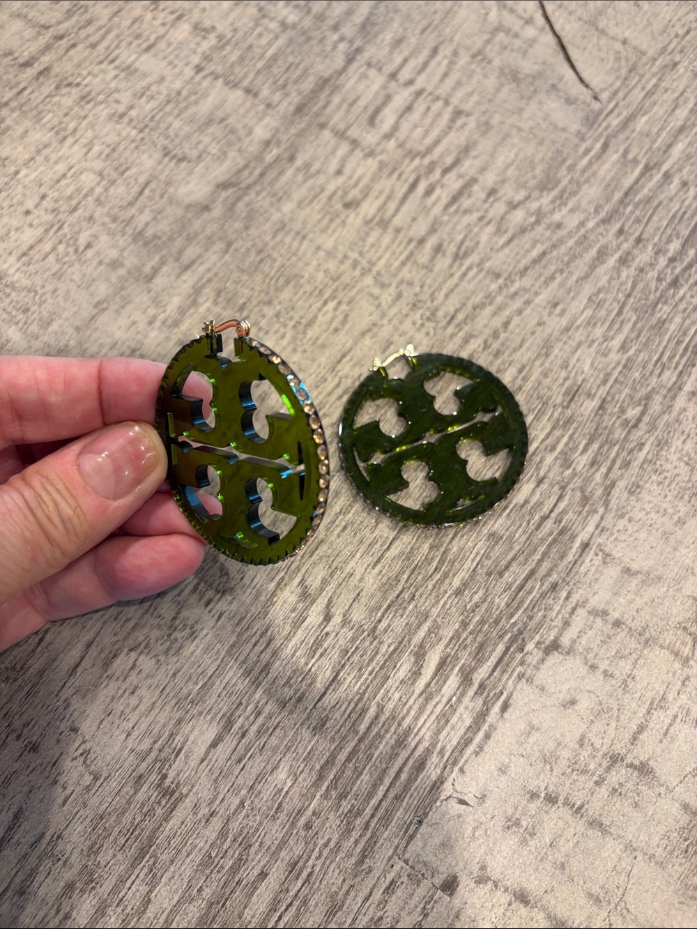 Tory Burch Olive Green Round Cutout Hoop Earrings - Women's Accessories